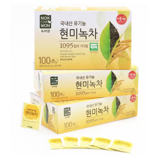 녹차원 유기농 현미녹차 1.2g x 100티백 x 3