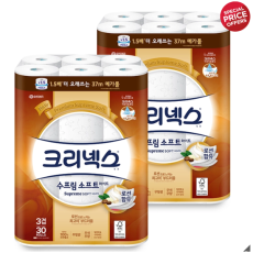 크리넥스 수프림소프트 3겹 화장지37m x 30롤x 2팩