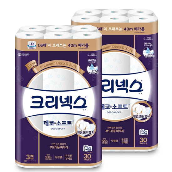 크리넥스 데코 소프트 3겹 화장지 40m x 30롤 x 2
