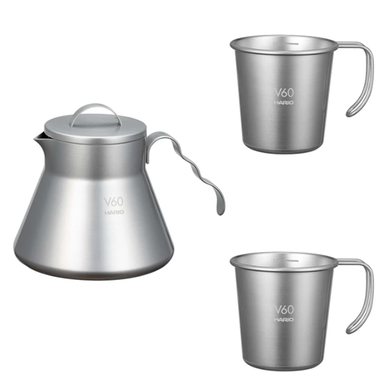 하리오 아웃도어 메탈 커피 서버 & 컵 2P