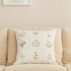 루마인 홈 플라워 프린트 자수 쿠션 - 옐로우(자수)